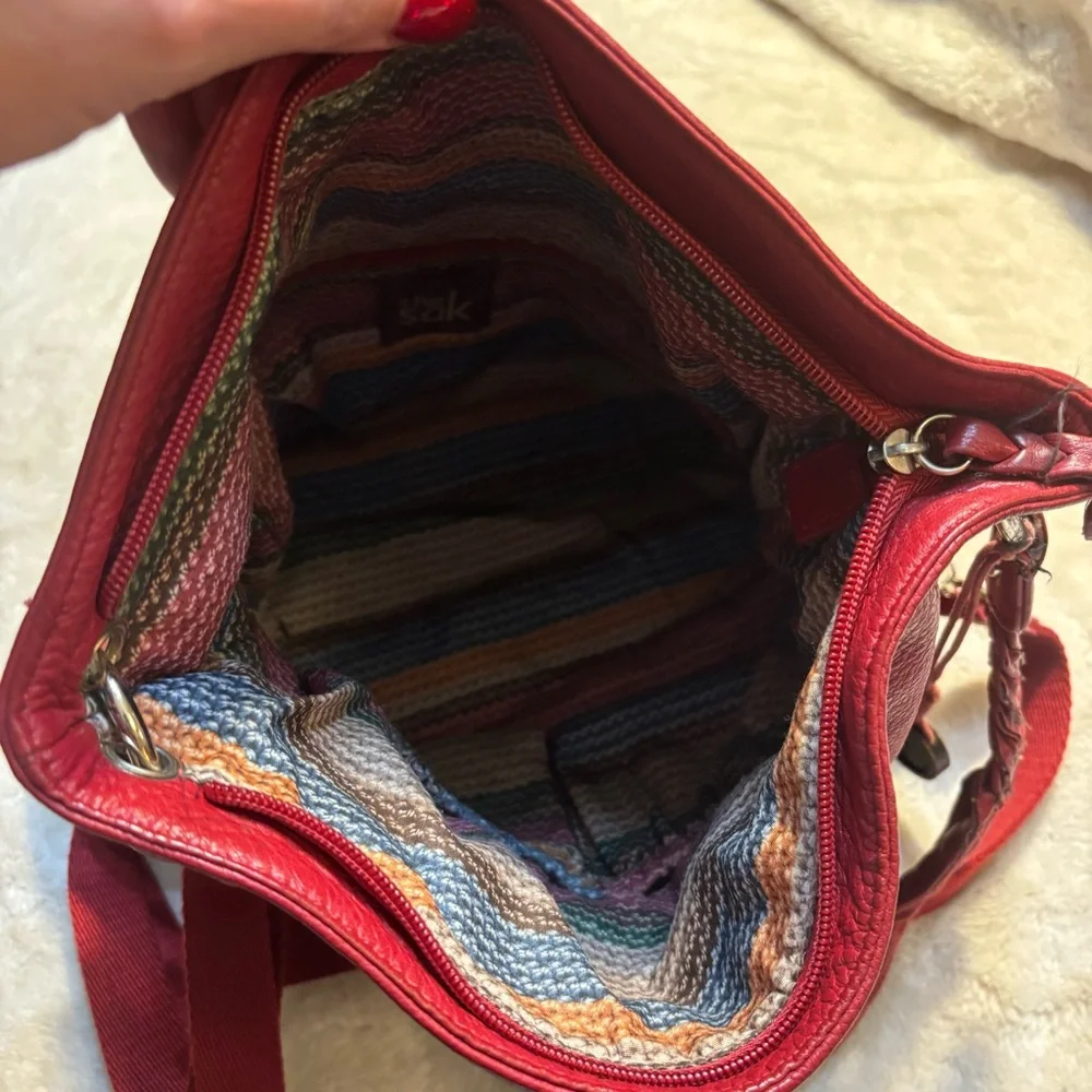 The Sak Bag Red Leather Convertible Shoulder Bag and Crossbody Braided Strap Y2K